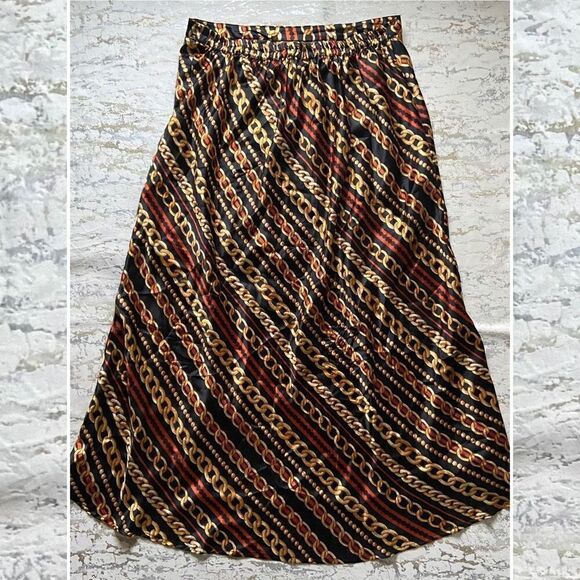 Ashley Stewart Silky Chain Print MIDI Skirt - Picture 1 of 12